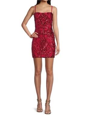 B Darlin Red Sequin Embellished Spaghetti Strap Mini Dress